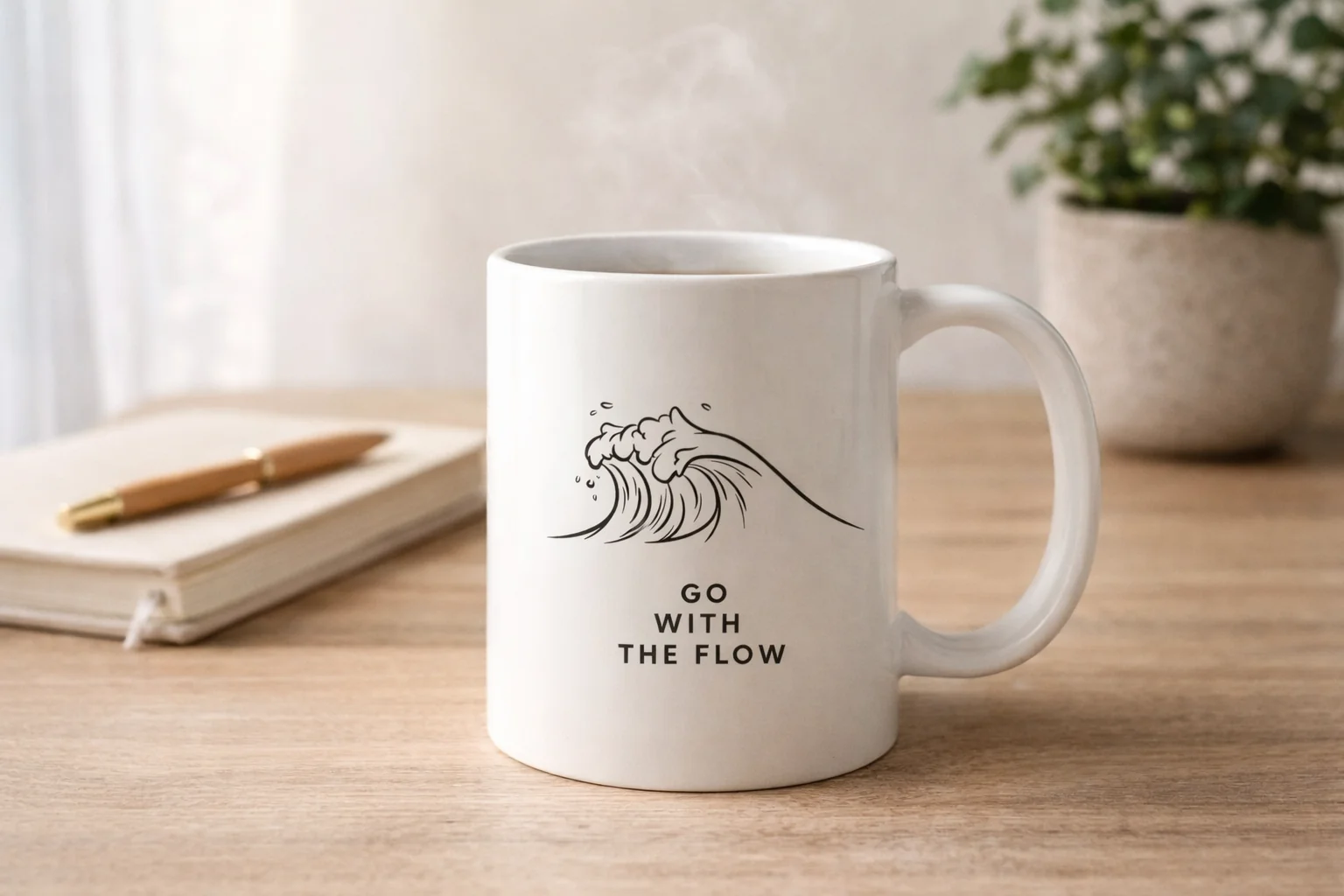 White Inspirational Wave Print Coffee Mug – 330ml