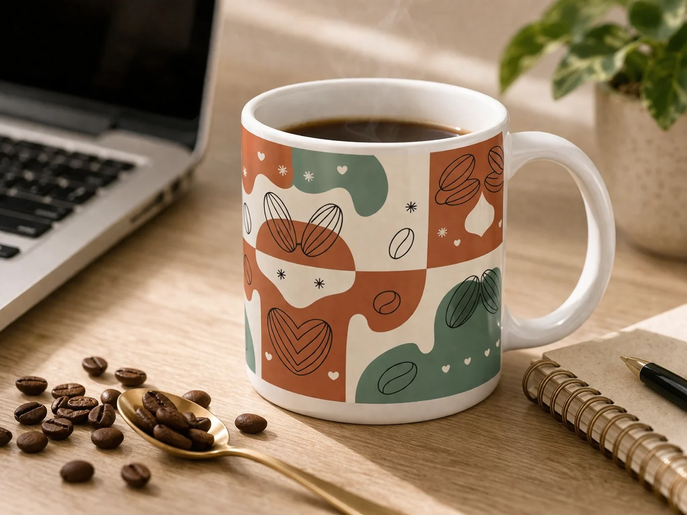 Ceramic Abstract Coffee Bean Print Mug – 330ml
