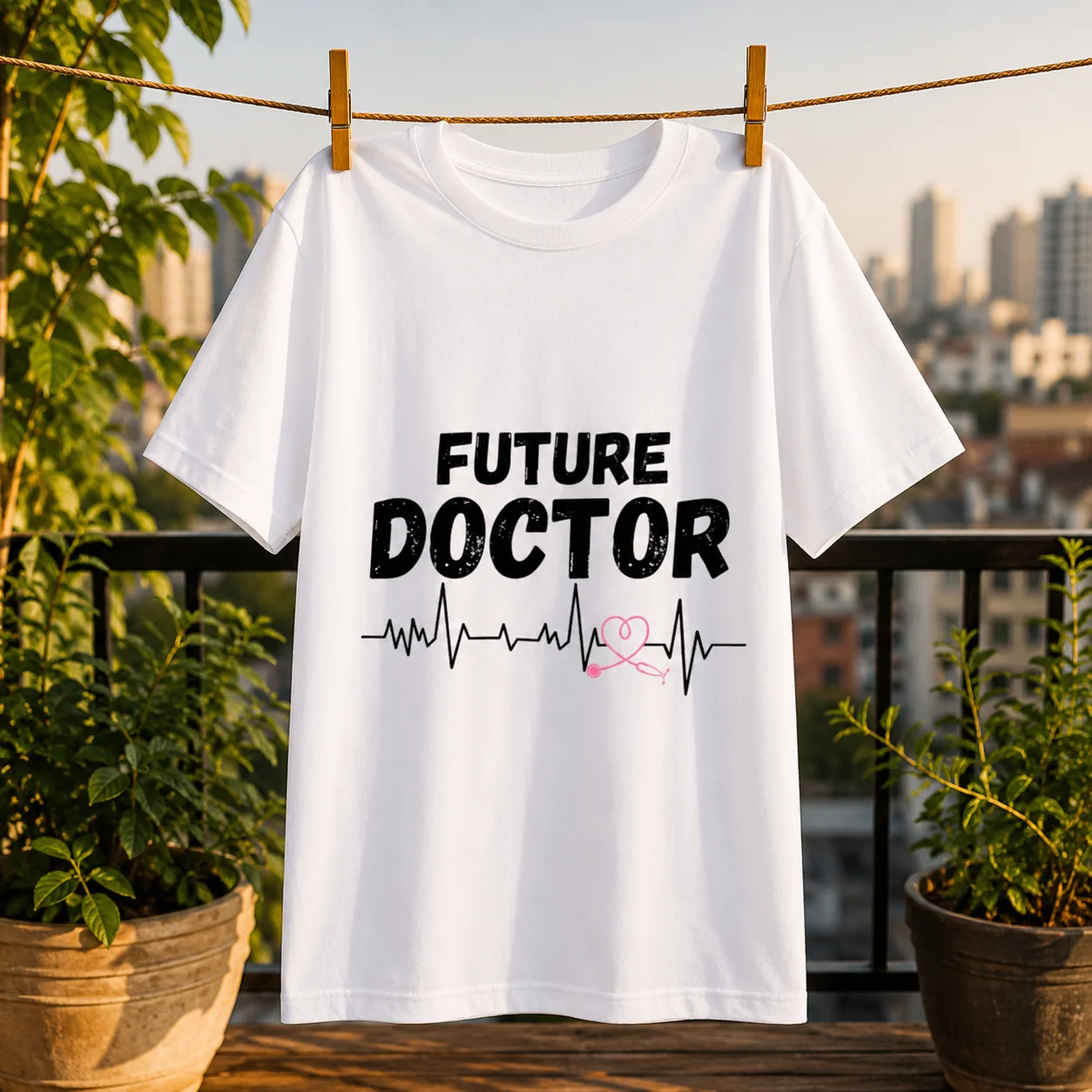 Future Doctor Graphic T-Shirt – Medical Student Heartbeat & Stethoscope Design