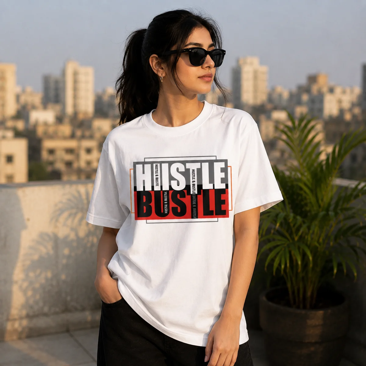 Hustle & Bustle Graphic T-Shirt – Motivational Streetwear Unisex PolyCotton Tee