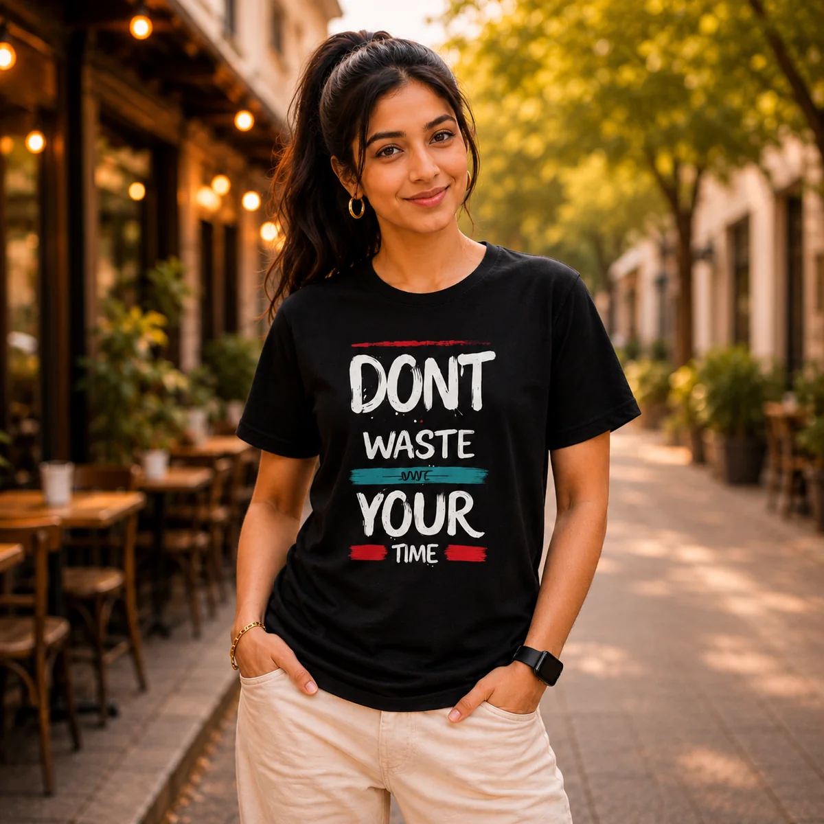 Don’t Waste Your Time Graphic T-Shirt – Motivational Unisex PolyCotton Tee