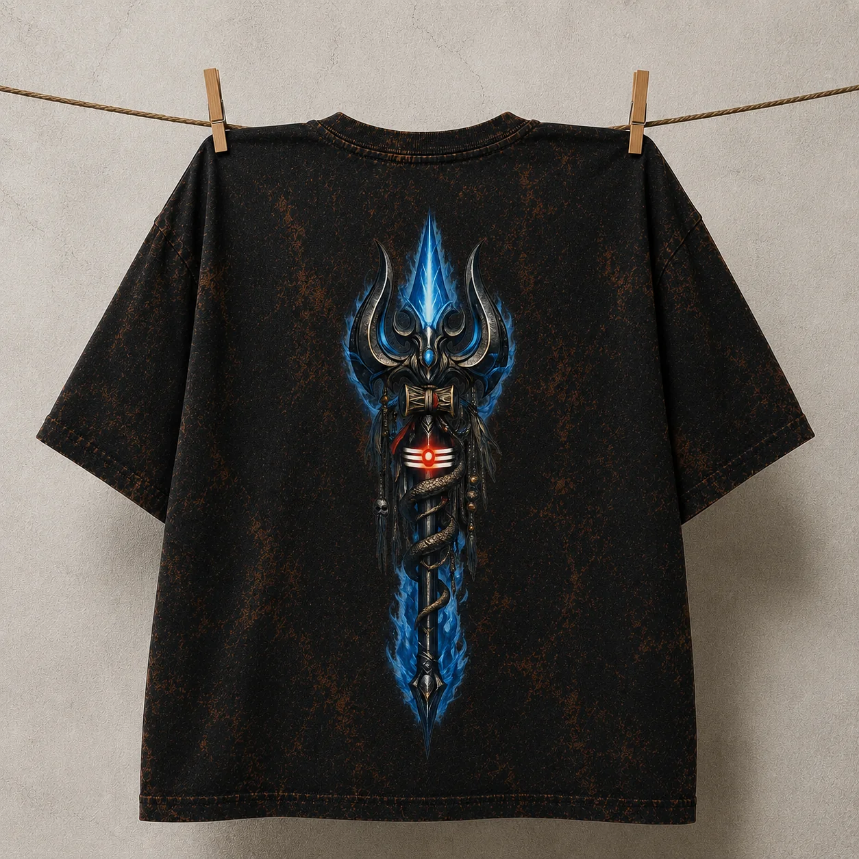 Blue Trishul Acid Wash Oversized T-Shirt – Mahadev Spiritual Unisex Streetwear Tee