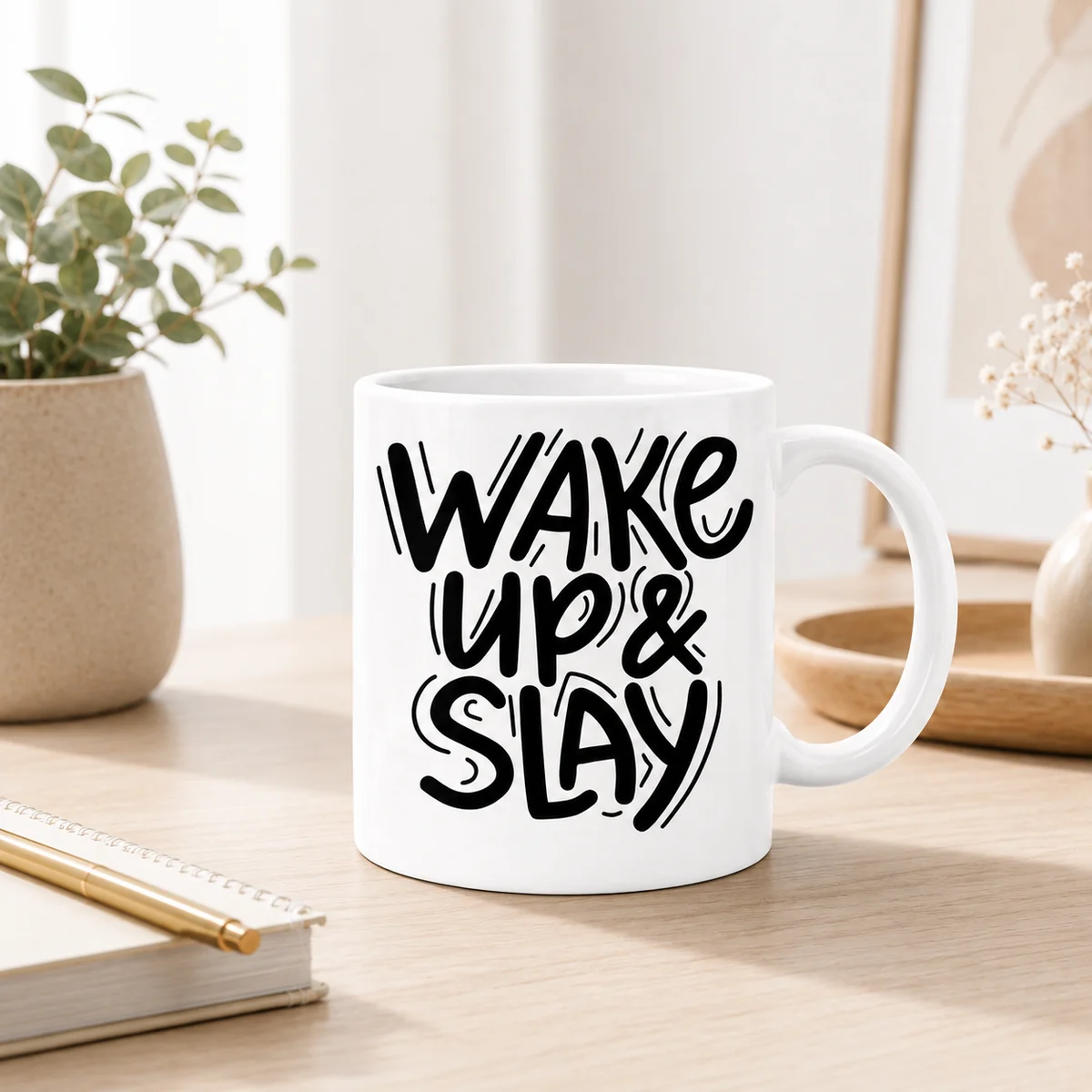 Ceramic Motivational Text Print Coffee Mug – Wake Up & Slay