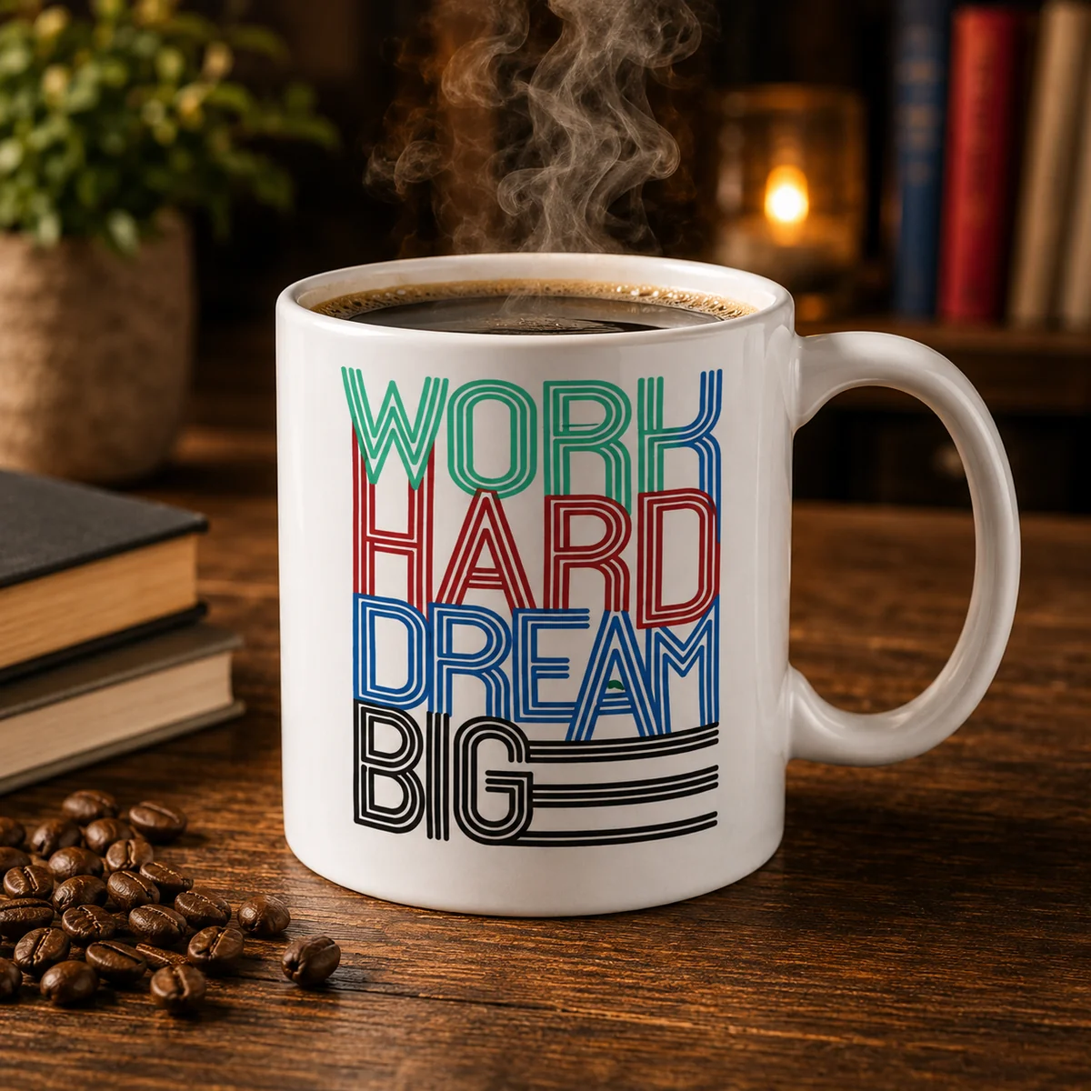 Ceramic Motivational Typography Coffee Mug – Work Hard Dream Big