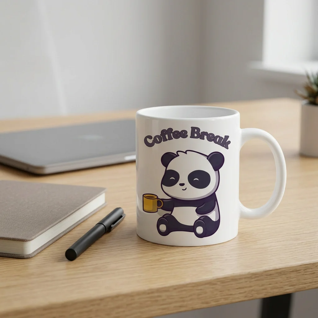 White Coffee Break Panda Print Mug