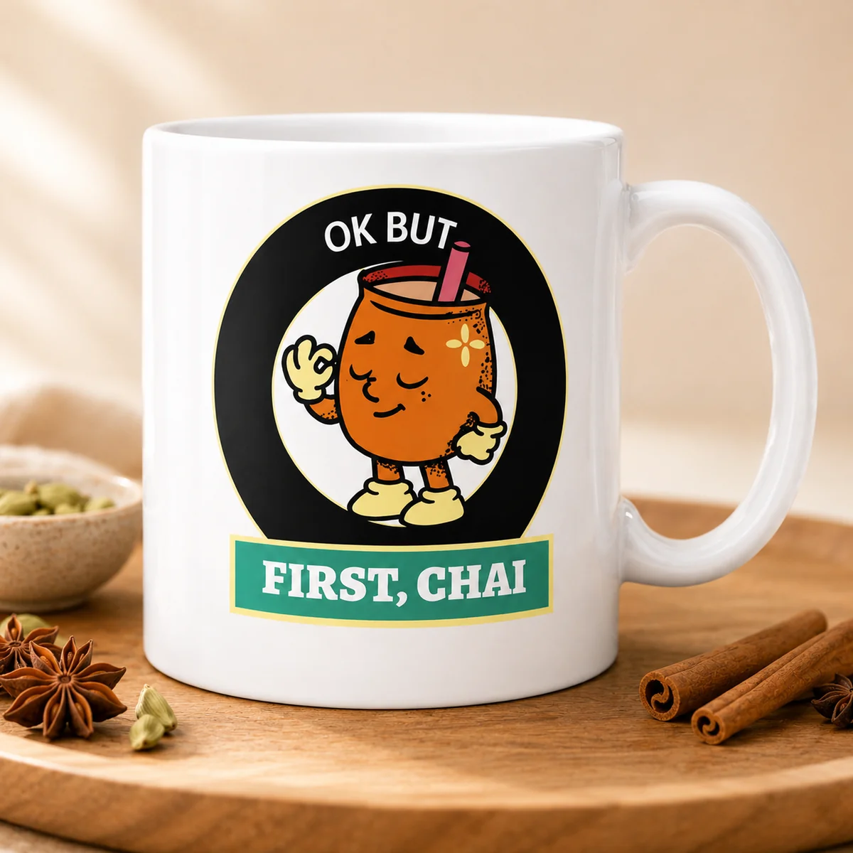 Ceramic Printed Chai Quote Mug – First, Chai