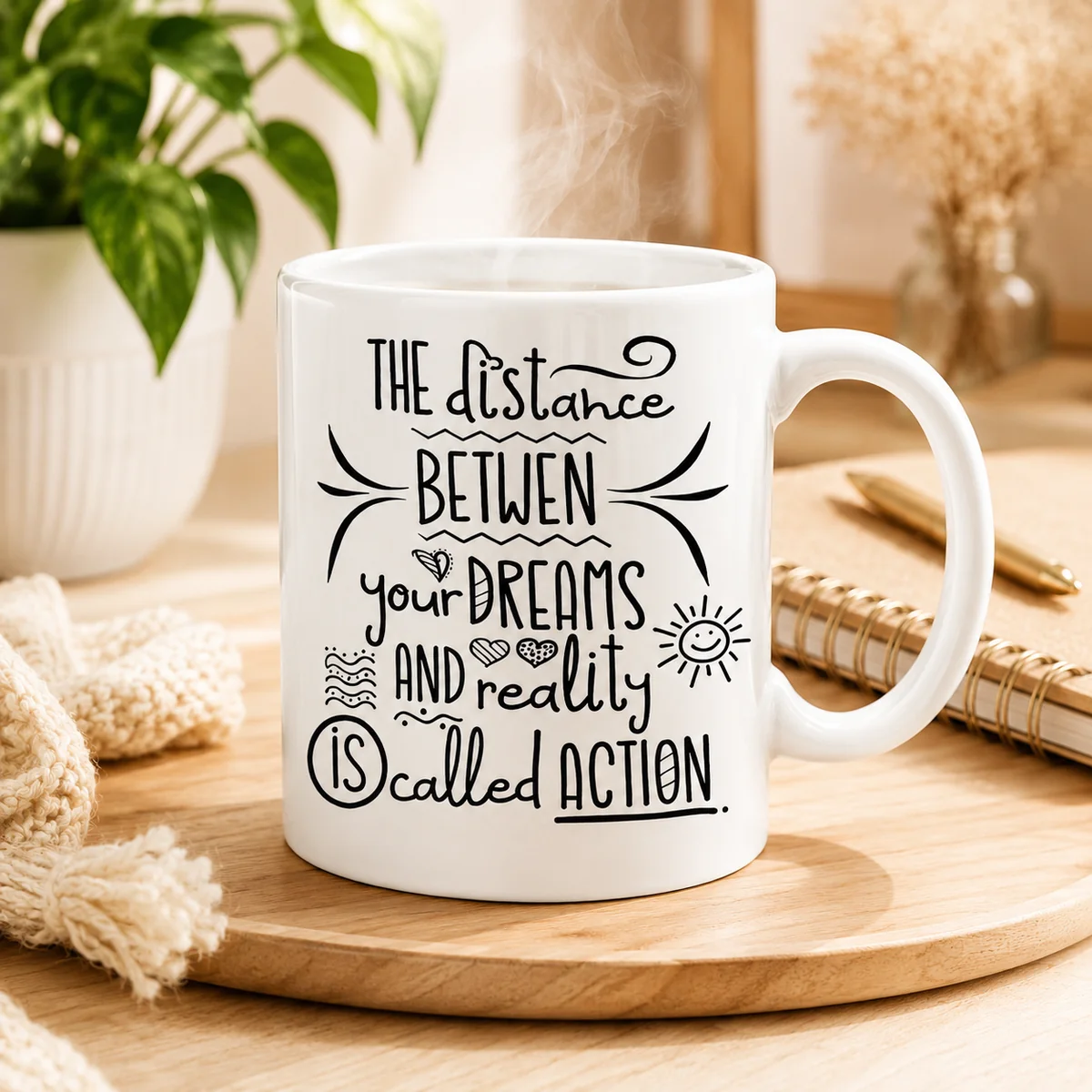 Ceramic Motivational Quote Coffee Mug – Dreams and Reality