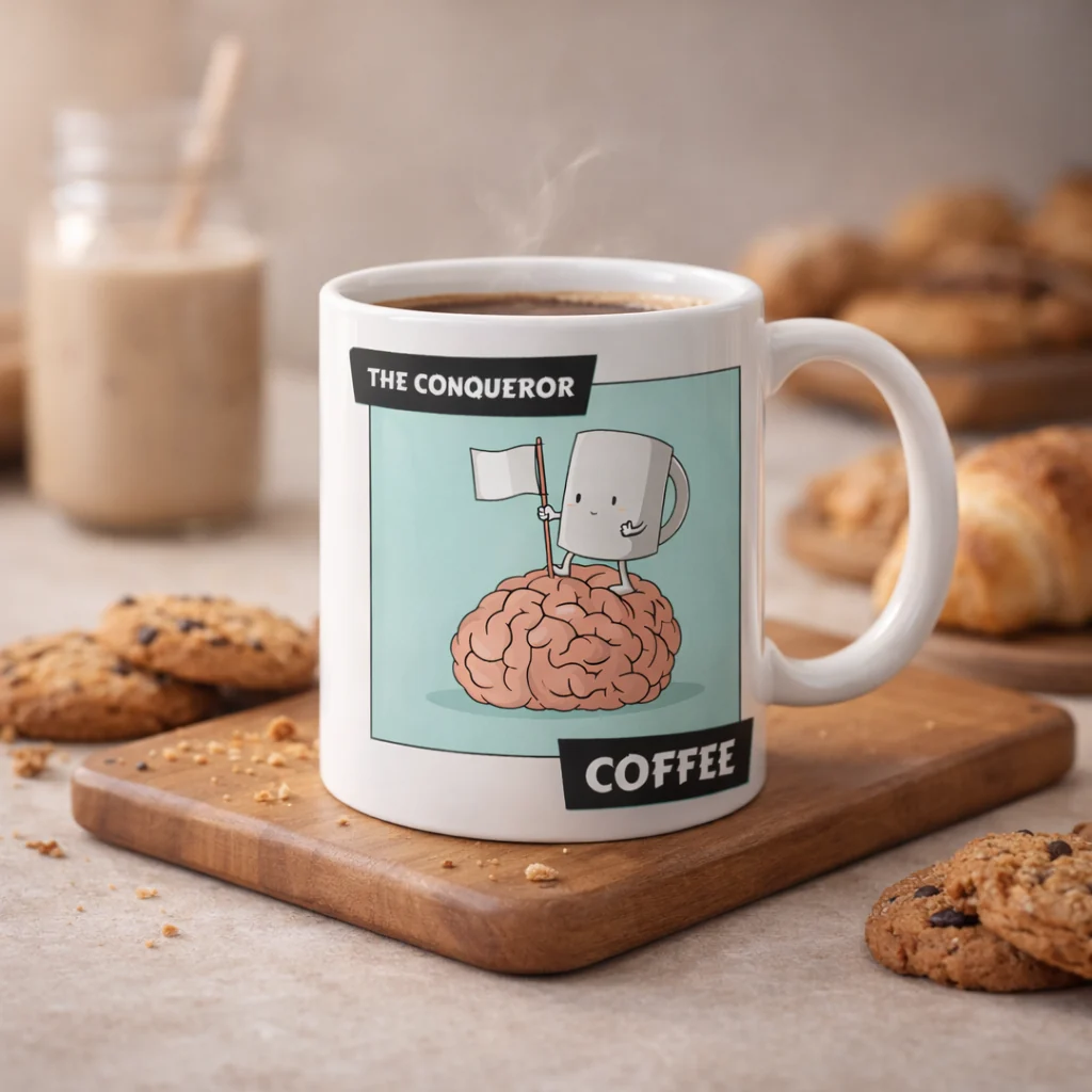 White Graphic Print Coffee Mug – The Conqueror