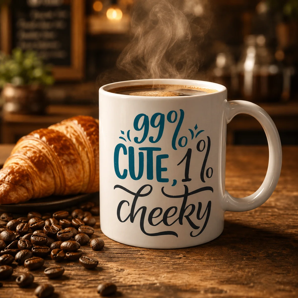 White Typography Print Coffee Mug – 99% Cute 1% Cheeky