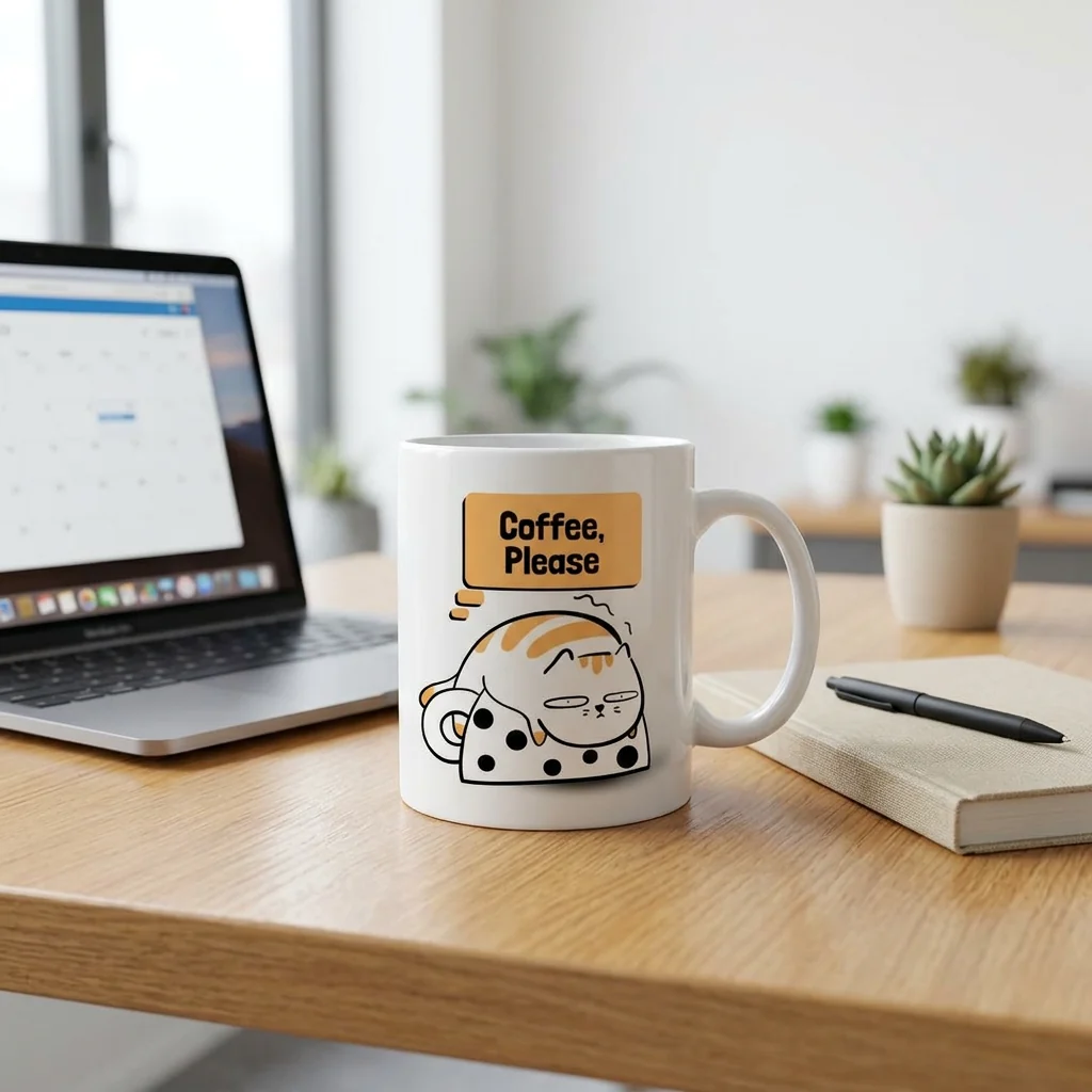 White Coffee Cat Print Mug – Coffee, Please