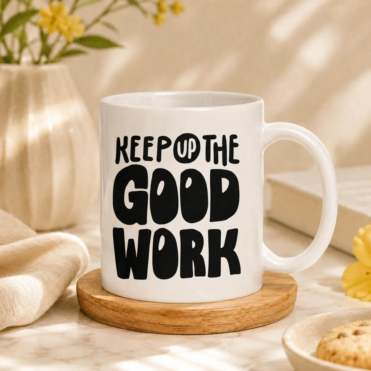 Ceramic Motivational Typography Coffee Mug – Keep Up the Good Work